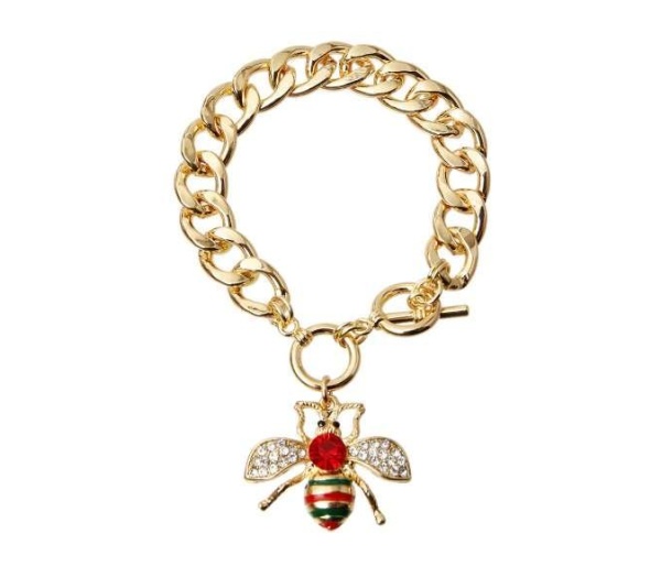 RED - Rhinestone Bee Toggle Necklace - Large