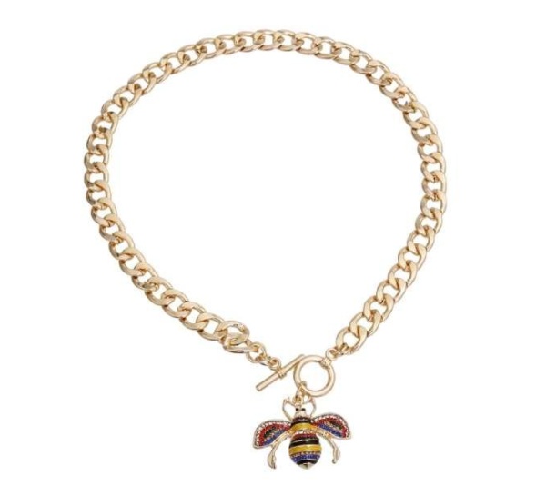 yellow - Rhinestone Bee Toggle Necklace - Small