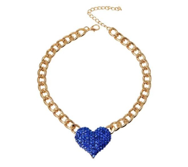 Blue - Rhinestone Heart Necklace