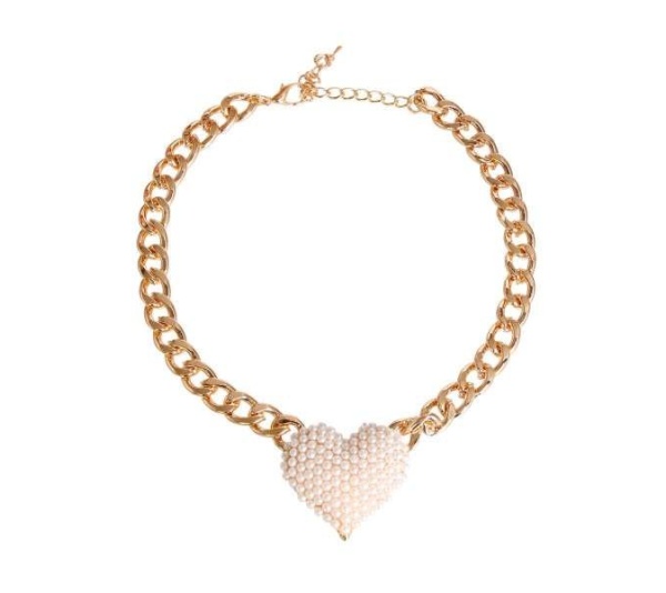 Pearl - Rhinestone Heart Necklace