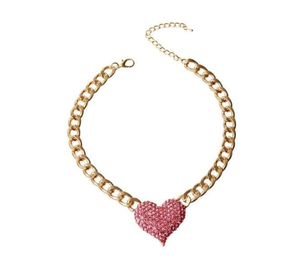 Pink - Rhinestone Heart Necklace