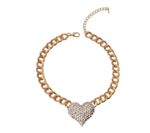 Silver - Rhinestone Heart Necklace