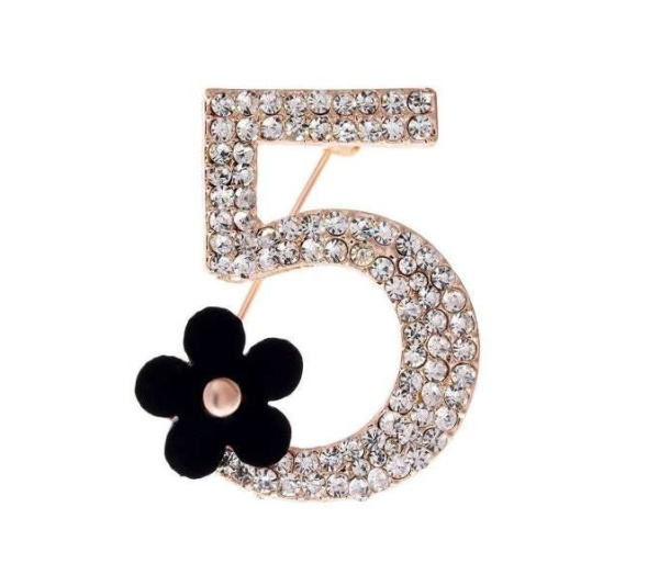 Black - Rhinestone no. 5 Flower Brooch