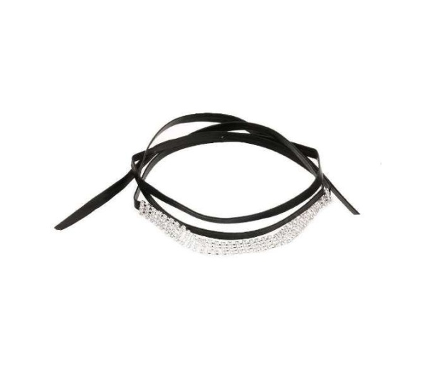 Rhinestone Ribbon Leatherette Pet Necklace - X Small