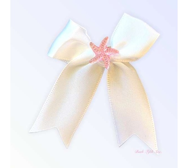 WHITE - Satin Starfish Rhinestone Hair Clip