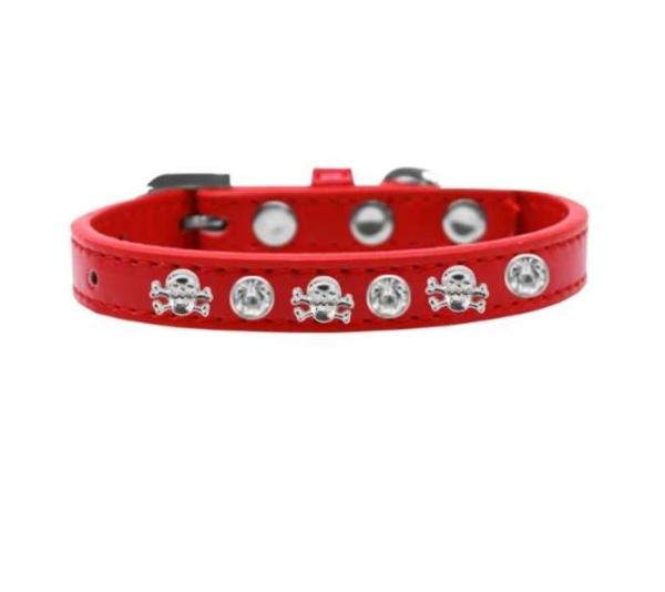 red - Skull Studded Collar - 20"