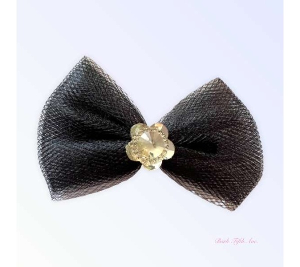 BLACK - Tulle & Crystal Flower Barette