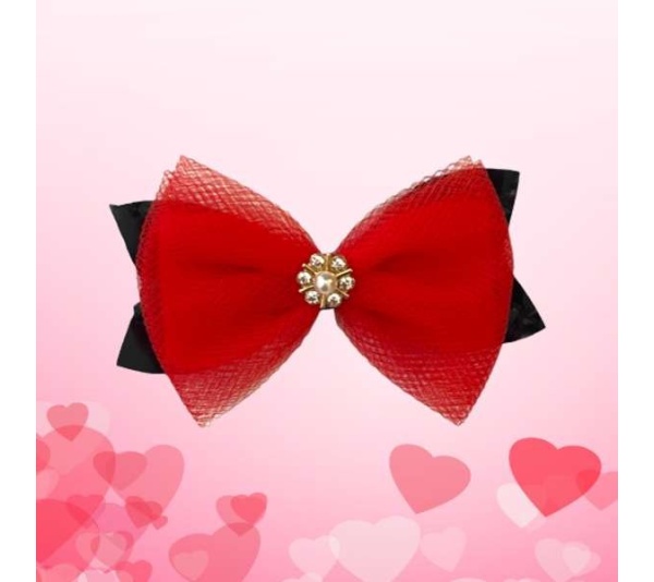 Tulle Pearl and Rhinestone Dog Hair Barrette