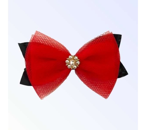 Tulle Pearl and Rhinestone Dog Hair Barrette