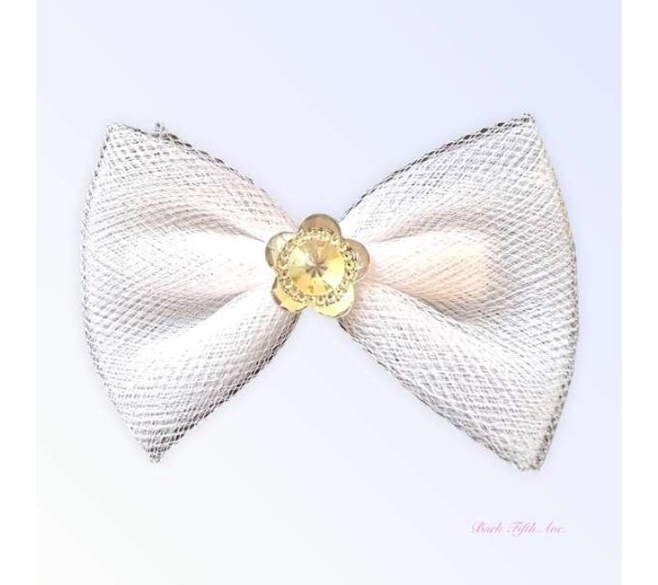 WHITE - Tulle & Crystal Flower Barette