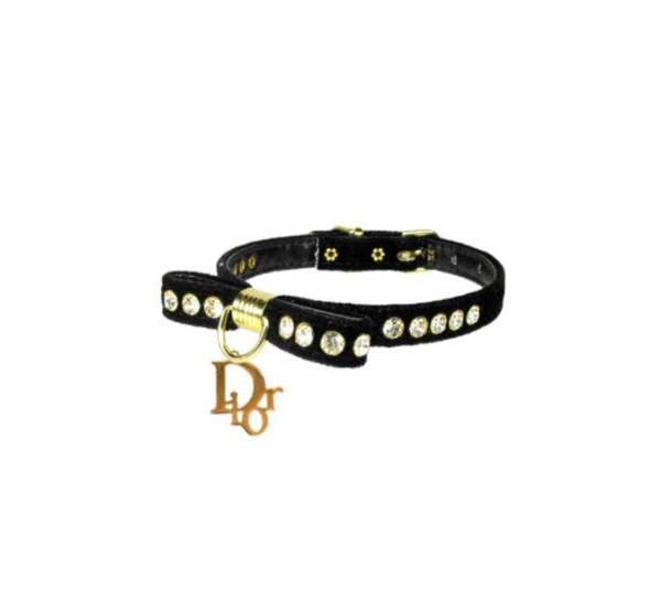 BLACK - Velvet Dior Charm Collar - 10"