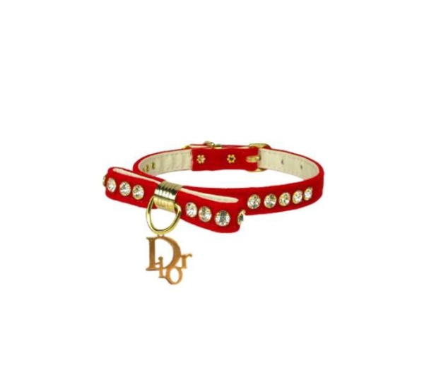 RED - Velvet Dior Charm Collar - 14"