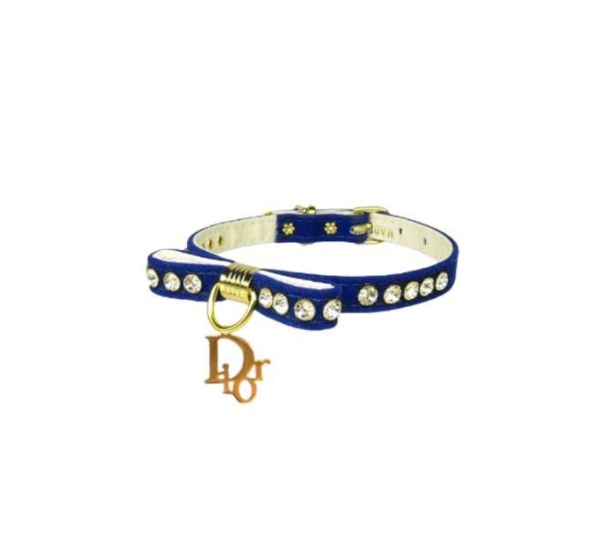 BLUE - Velvet Dior Charm Collar - 14"