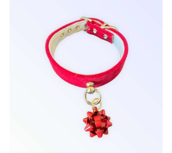 RED BOW - Velvet Gift Wrap Bow Collar - 18"