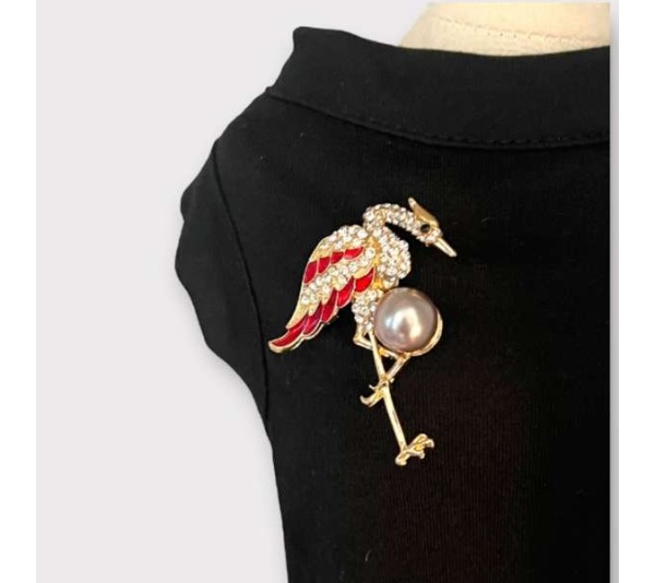 Elegant Flamingo Rhinestone and Pearl-Dog Dress - Medium