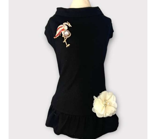 Elegant Flamingo Rhinestone and Pearl-Dog Dress - X Large