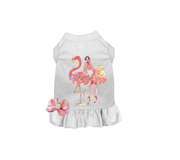 WHITE - Fancy Flamingo Dress - Small