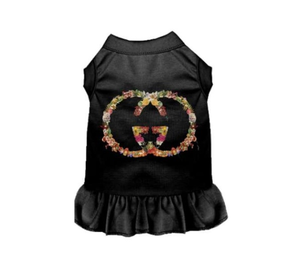 BLACK - Floral Pucci Dog Dress - Large