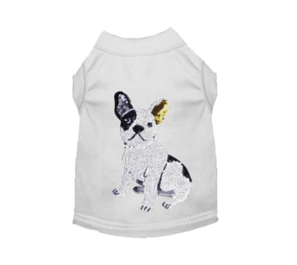 WHITE - Frenchie Sequin Tee - X Large
