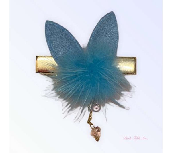BLUE - Fuzzy Bunny Pom Pom Hair Barrette
