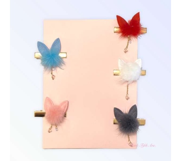 PINK - Fuzzy Bunny Pom Pom Hair Barrette