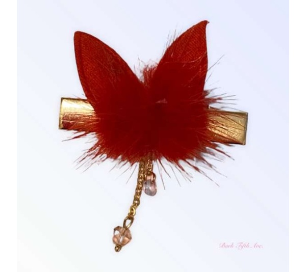 RED - Fuzzy Bunny Pom Pom Hair Barrette