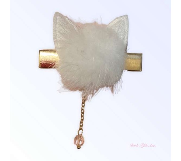 WHITE - Fuzzy Bunny Pom Pom Hair Barrette