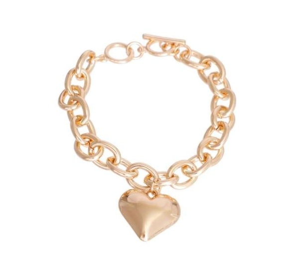 Gold Cable Chain Heart Toggle Necklace - Medium