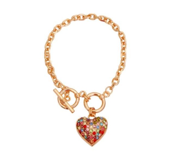 Gold Chain 3D Multi-Color Heart Dog Necklace - 10"