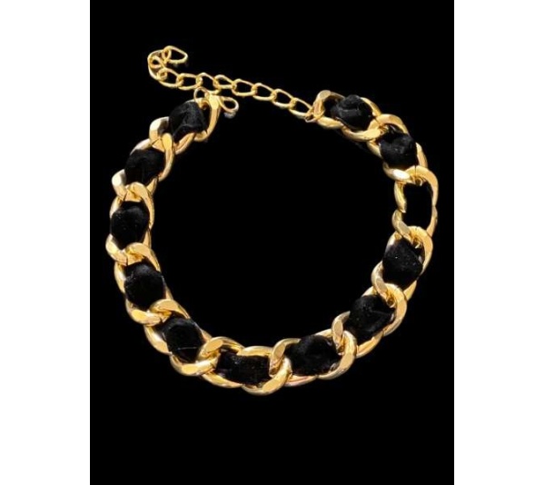 Black - Gold Chain Velvet Collar - Small