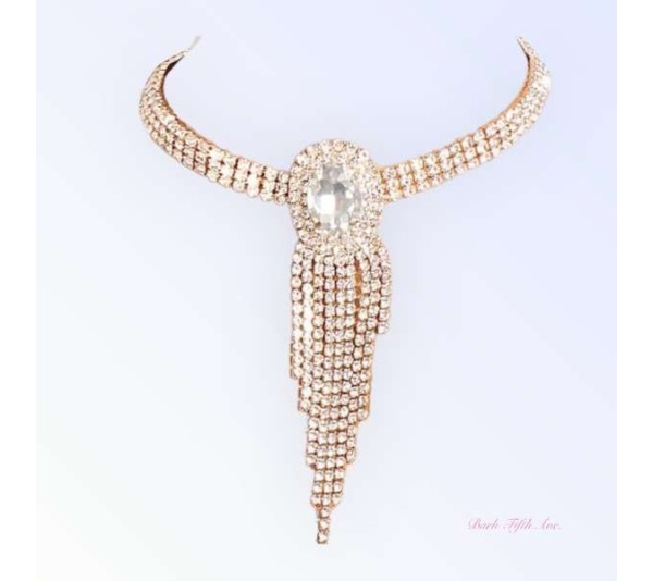 Gold Fringe Rhinestone Necklace