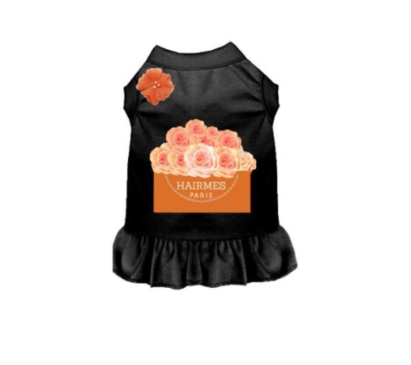 BLACK - Hairmes Flowers Dog Dress - X Large