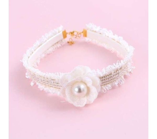 CREAM - Handwoven Tweed Flower Collar Necklace - Medium/Large