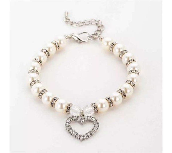 Heart and Pearl Necklace- White - Medium