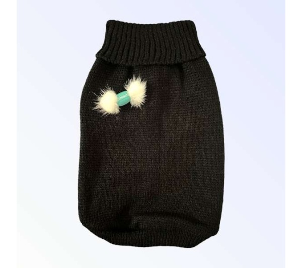 BLACK - Knit Macaroon PomPom Dog Sweater - X Small