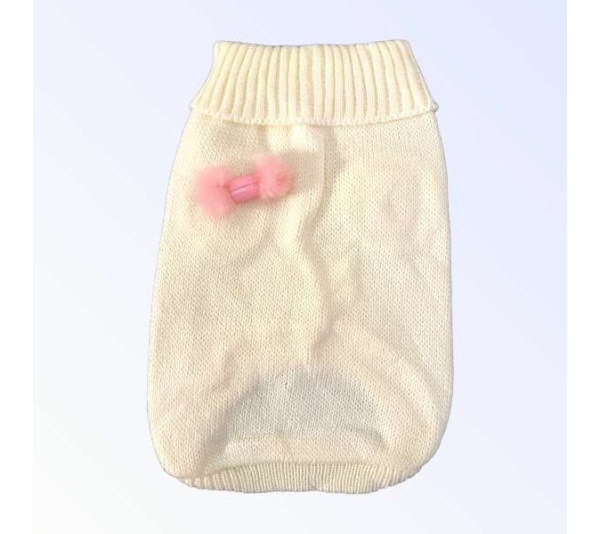 CREAM - Knit Macaroon PomPom Dog Sweater - X Large