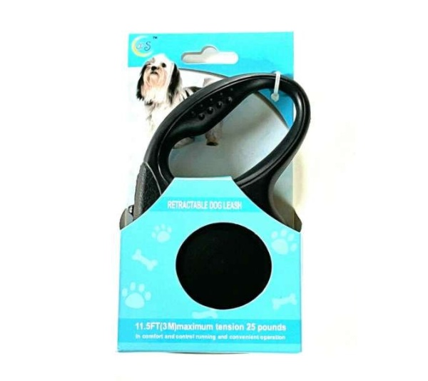 Retractable Dog Pet Leash 11.5ft (3m) Maximum Tension 25 Lbs Black Color