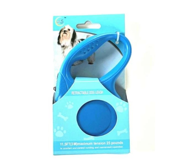 Retractable Dog Pet Leash 11.5ft (3m) Maximum Tension 25 Lbs Blue Color