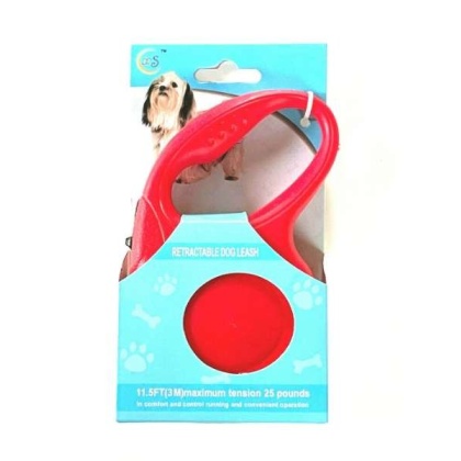 Retractable Dog Pet Leash 11.5ft (3m) Maximum Tension 25 Lbs Red Color