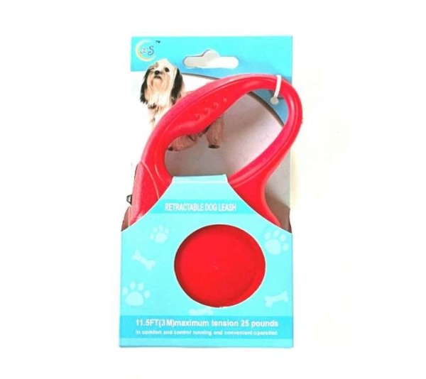 Retractable Dog Pet Leash 11.5ft (3m) Maximum Tension 25 Lbs Red Color