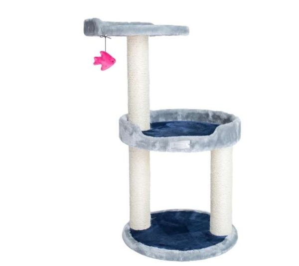 3 Level Real Wood Cat scratcher, x2905, Gray W Plush Perch