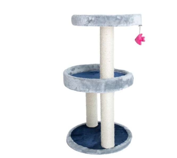 3 Level Real Wood Cat scratcher, x2905, Gray W Plush Perch
