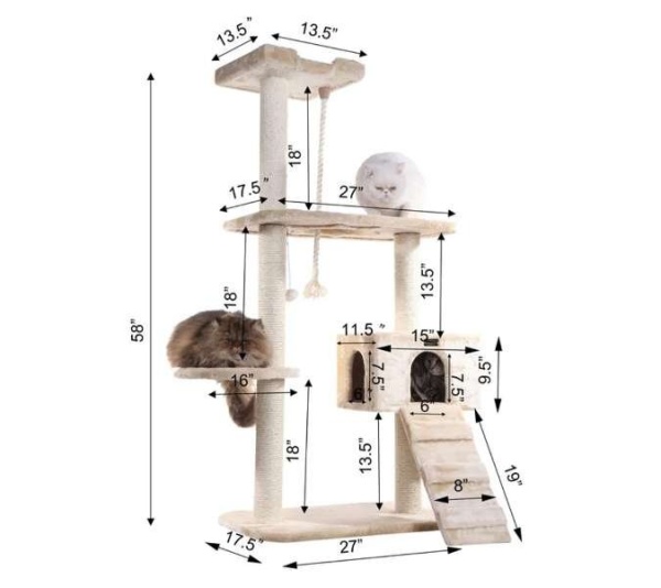 Armarkat Natural Sisal Scratching Cat Tree 58 Height BGE