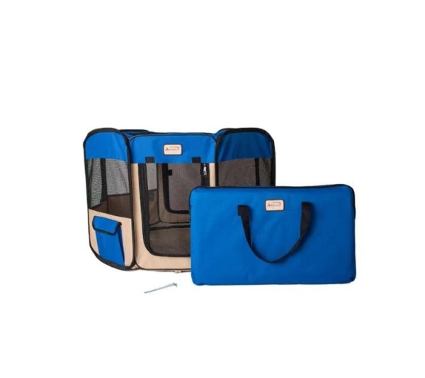 Armarkat Portable Pet Playpen In Blue and Beige Combo