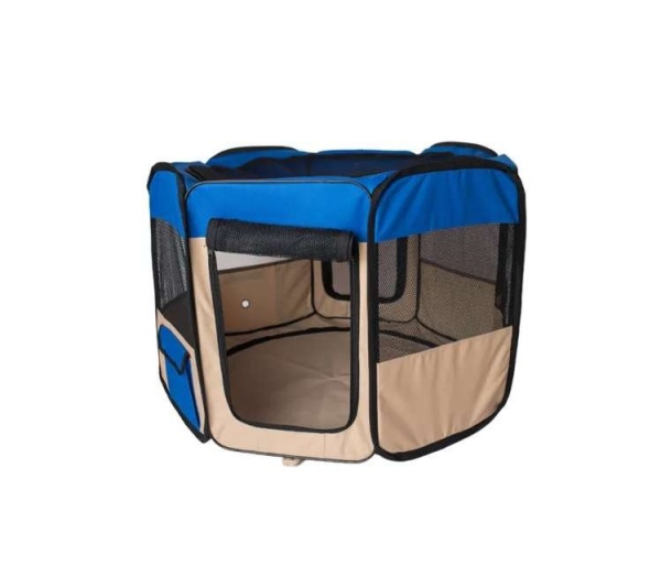 Armarkat Portable Pet Playpen In Blue and Beige Combo