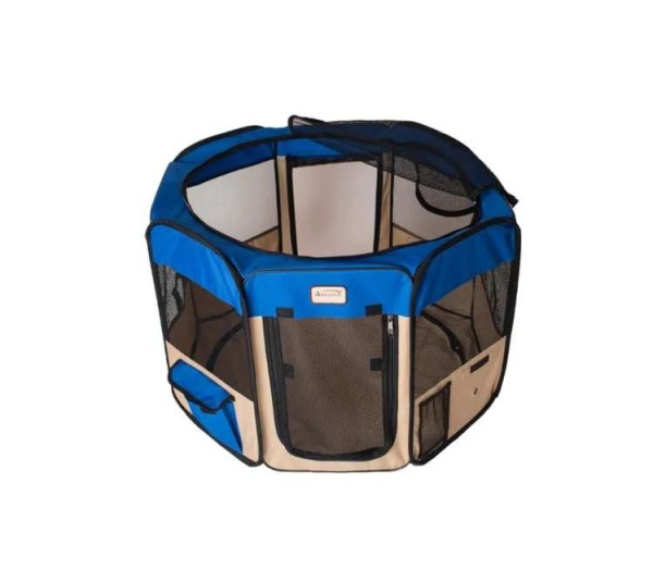 Armarkat Portable Pet Playpen In Blue and Beige Combo