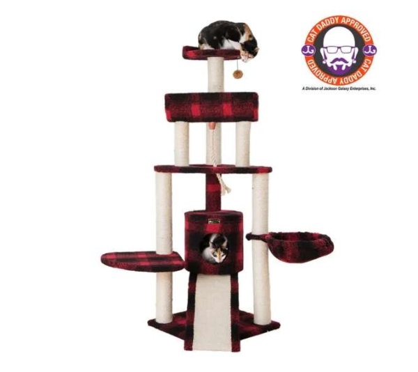 BEIGE - Armarkat Real Wood Spacious Thick Fur Cat Tower W Lounge