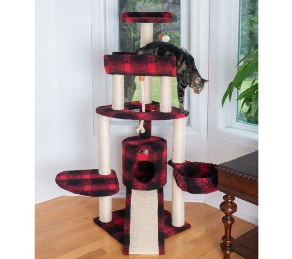 BEIGE - Armarkat Real Wood Spacious Thick Fur Cat Tower W Lounge