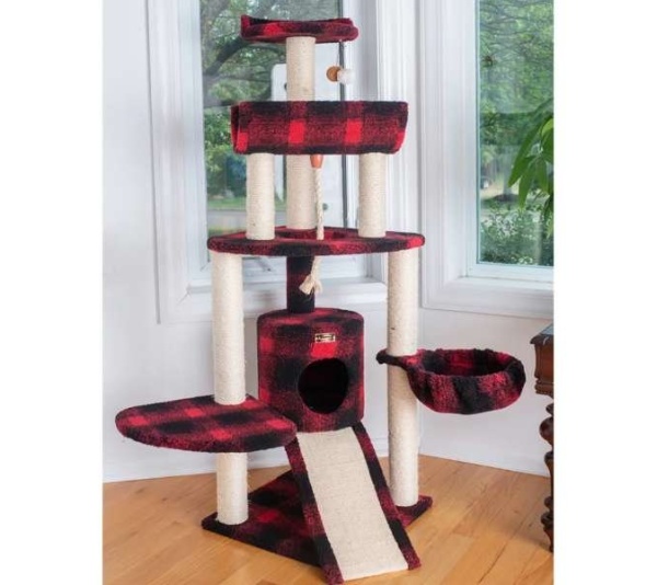 BEIGE - Armarkat Real Wood Spacious Thick Fur Cat Tower W Lounge