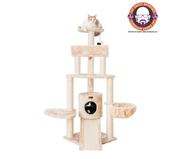 RED - Armarkat Real Wood Spacious Thick Fur Cat Tower W Lounge